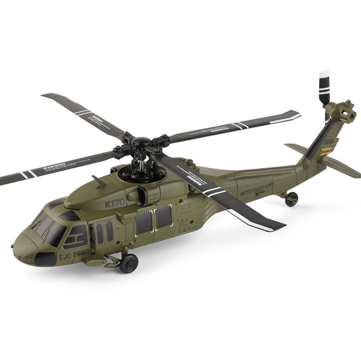 FunXylophy WL K170 RC Helicopter, 2.4G 4CH Flybarless 6-Axis Gyroscope Altitude Hovering RC Military Helicopter with Display Stand and Apron Takeoff