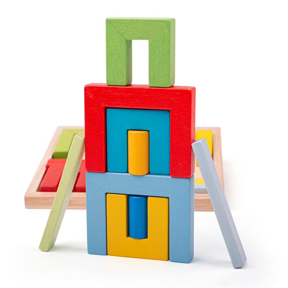 Bigjigs Toys Building Blocks (Doorways, Cylinders & Planks) - 20 Piece Quality Wooden Blocks for Kids, Sensory Toys & Stacking Blocks, Building Blocks