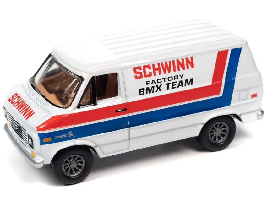 1976 Chevy G20 Van White w/Stripes Factory BMX Team Pop Culture 2023 Release 1 1/64 Diecast Model Car by Johnny Lightning JLPC011-JLSP311