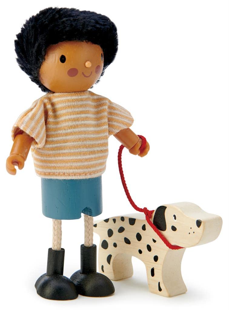 Tender Leaf Toys - Mr. Forrester and his Dog - Detailed Wooden Doll with Flexible Arms and Legs for Dollhouse - Encourage Creative and Imaginative Fun