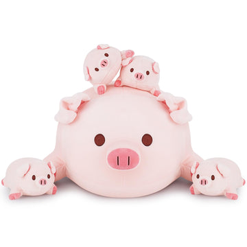 Achwishap 5PCS Pig Family,Pig Stuffed Animal Mommy with 4 Pig Babies Plush,Cute Pig Plush Pillow Cushion Doll,Kawaii Pig Plush Toy Hugging Pillow