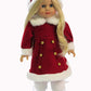 American Fashion World Red Coat with White Fur Trim & Matching Headpiece for 18 Inch Dolls - Winter Christmas Outfit with White Leggings