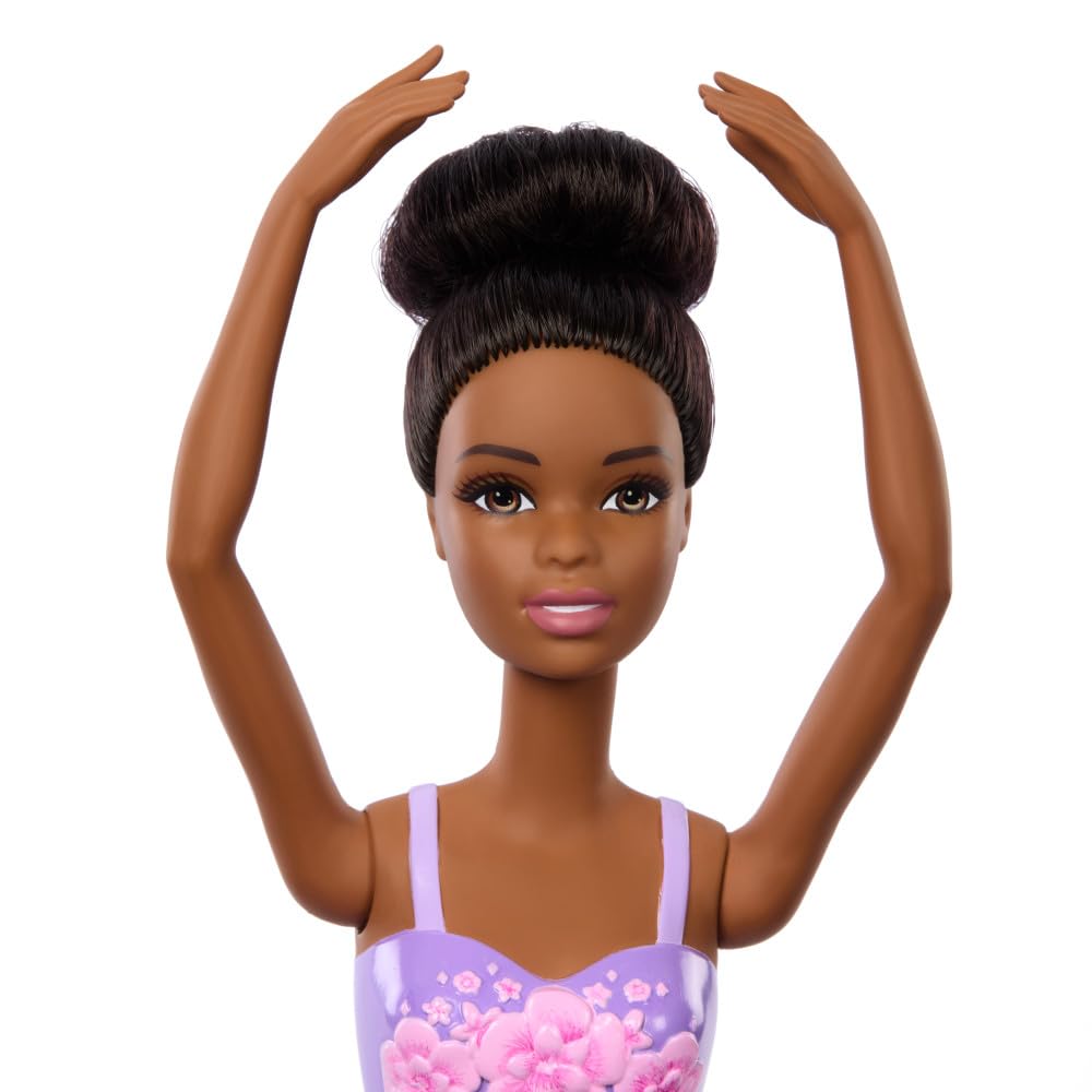 Barbie Ballerina Doll, Brunette Fashion Doll Wearing Purple Removable Tutu, Posed with Ballet Arms & “en Pointe” Toe Shoes