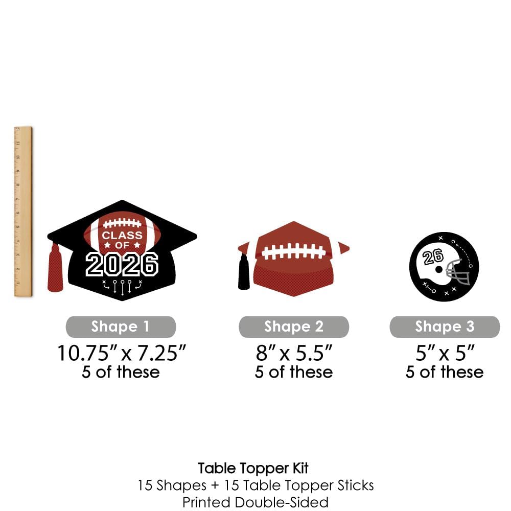 Big Dot of Happiness Grad Football - 2026 Graduation Party Centerpiece Sticks - Table Toppers - Set of 15