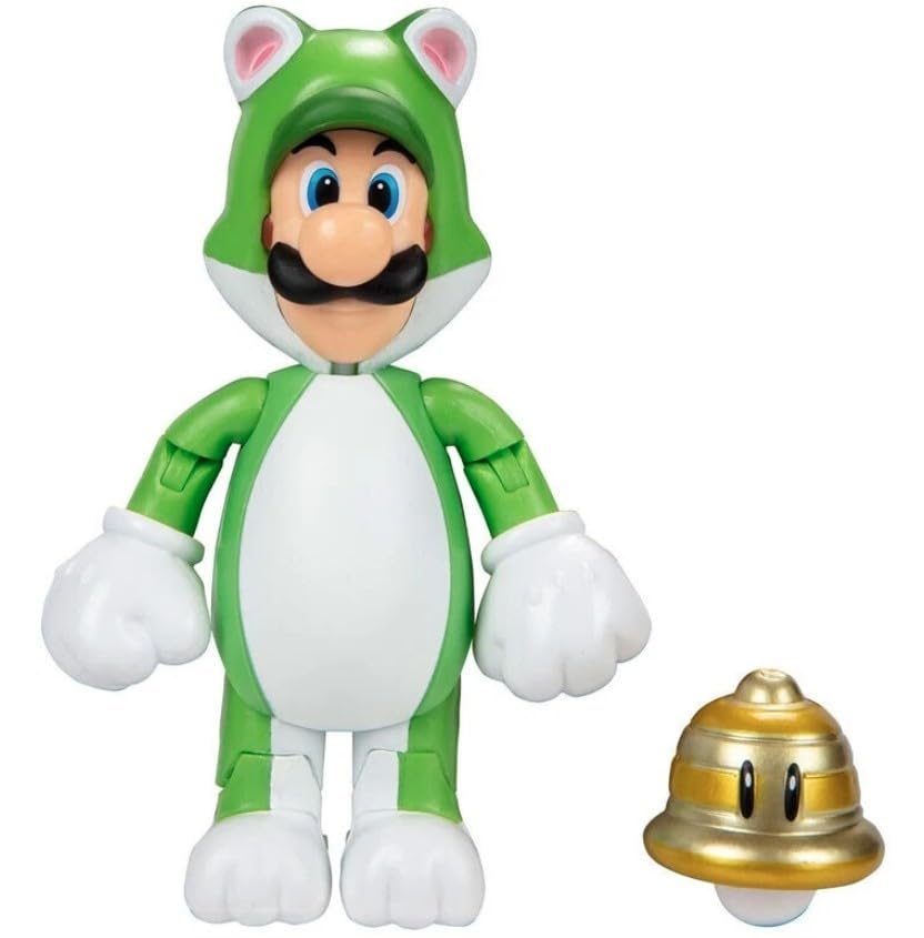Super Mario Cat Luigi 4 Inch Action Figure with Super Bell