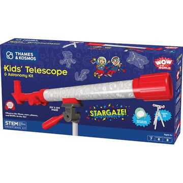 Wow in the World Kids’ Telescope & Astronomy Kit, 25x & 50x Magnification, Adjustable 48” Tripod, Includes Star Wheel & Companion Audio Content, Intro