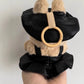 Clothes for Labubu Faux Leather Black Biker 2-Piece Set - Edgy Rock-Chic Kawaii Design Beret & Strap Mini Skirt for 17cm Dolls(No Doll) (Black)