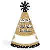 Big Dot of Happiness Pop, Fizz, Clink! - Cone Party Hats - 2026 New Year's Eve Resolution Cone Party Hat for Kids and Adults - Set of 8 (Standard
