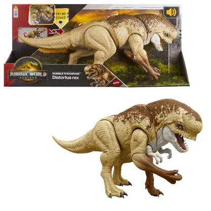 Mattel Jurassic World Rebirth Distortus Rex Rumble N Rampage Dinosaur Action Figure 22 Inch with 2 Attack Actions, Content-Accurate, Digital Play