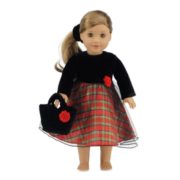 Emily Rose 18 Inch Doll Holiday Party 3-PC Dress & Purse Set | USA Brand Christmas Outfit for 18" Dolls | Quality Fabrics & Reinforced Stitching |