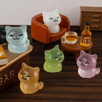 Veloshine 3Pcs Luminous Mini Resin Cat, Suitable for Gardens, Aquariums, Decorations, Birthday Parties and Handicrafts