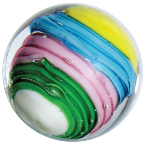 Big Game Toys~Set of 3 CURLICUS 16mm Handmade Art Glass Marbles Clear/Blue/Black/Pink/Yellow/Green