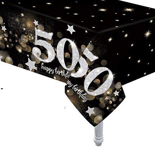 Oojami 4 Pack 50th Birthday Tablecloth, 50th Birthday Table Cloth - Plastic Party Table Covers, Reusable, Spill-Resistant, Fits 54 x 108 Inch