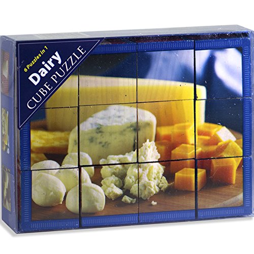 Stages Learning Materials Real Picture Dairy Foods Wood Cube Puzzle Language Builder Preschool Puzzle 6 Puzzles in 1, 12 cubes, 6 Education Fact Cards