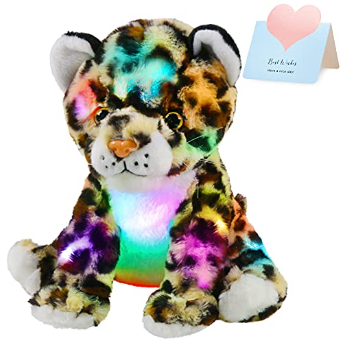 BSTAOFY 10’’ Light up Cheetah Stuffed Animal, Plush LED Leopard Plush Night Light, Companion Bedtime Jungle Toys Glow Afraid of Dark, Valentines