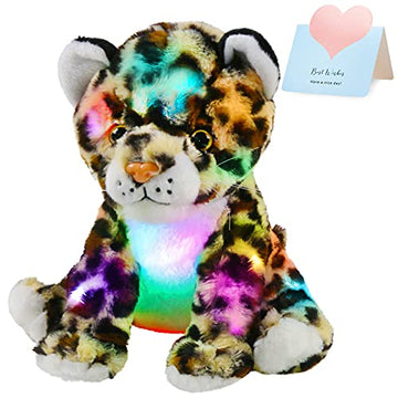 BSTAOFY 10’’ Light up Cheetah Stuffed Animal, Plush LED Leopard Plush Night Light, Companion Bedtime Jungle Toys Glow Afraid of Dark, Valentines