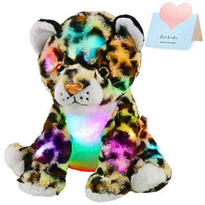 BSTAOFY 10’’ Light up Cheetah Stuffed Animal, Plush LED Leopard Plush Night Light, Companion Bedtime Jungle Toys Glow Afraid of Dark, Valentines