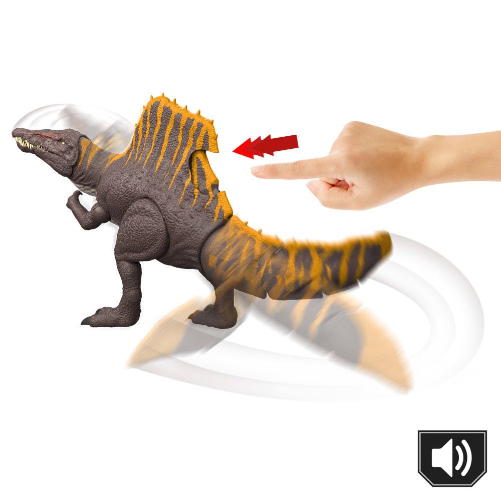 Mattel Jurassic World Rebirth Dinosaur Toy, Tail Thrasher Spinosaurus Action Figure with 2 Attack Moves, Movie-Accurate & Posable, Digital Play