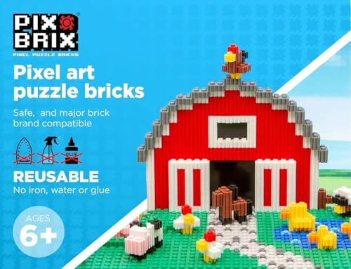 Pix Brix Pixel Art kit Puzzle Bucket - 1,500-Piece Kit with 12-Color Light Palette - Patented Interlocking Building Bricks for 2D and 3D Creations