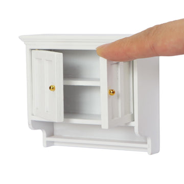 iLAND Dollhouse Furniture on 1/12 Scale, Dollhouse Kitchen Cabinet Miniature Shelf in Modern Country Style White