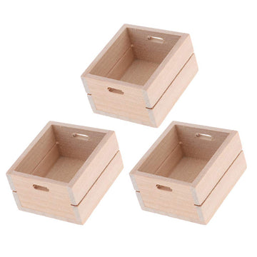 SM SunniMix 1/12 Scale Wooden Food Basket Miniatures Dollhouse Decoration, Pack of 3