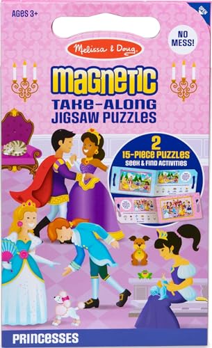 Melissa & Doug Take-Along Magnetic Jigsaw Puzzle Set - Princesses (2 x 15 Piece) Travel Activity Toy for Preschoolers and Kids Ages 3+