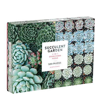 Galison Succulent Garden 500 Piece Double Sided Jigsaw Puzzle for Adults and Families, Fun Family Puzzle with Plants and Succulent Theme
