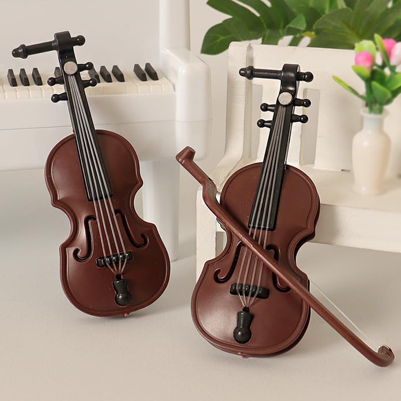 Tiosen Miniature Violin Collectible with Stand, Bow and Case, Dollhouse Musical Instrument Decoration