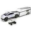 Cyber Style Truck Alloy Diecast Toys with Metal Trailer and Motorcycle Pull Back Pickup Model with Sound and Light Effect Race Car for Kid Adult Age