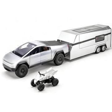 Cyber Style Truck Alloy Diecast Toys with Metal Trailer and Motorcycle Pull Back Pickup Model with Sound and Light Effect Race Car for Kid Adult Age