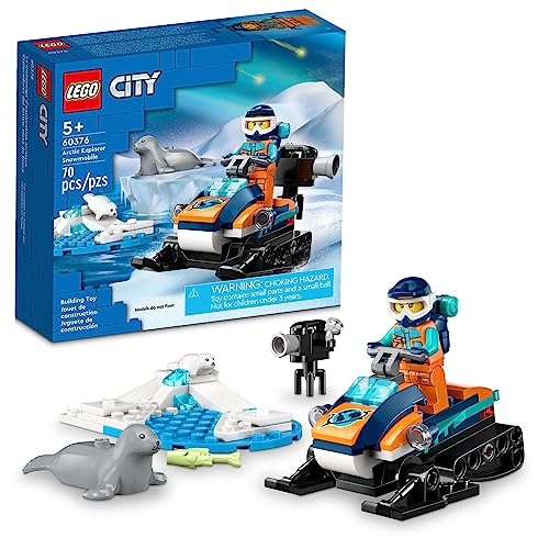 LEGO City Arctic Explorer Snowmobile 60376 Building Toy Set, Snowmobile Playset with Minifigures and 2 Seal Figures for Imaginative Role Play, Fun