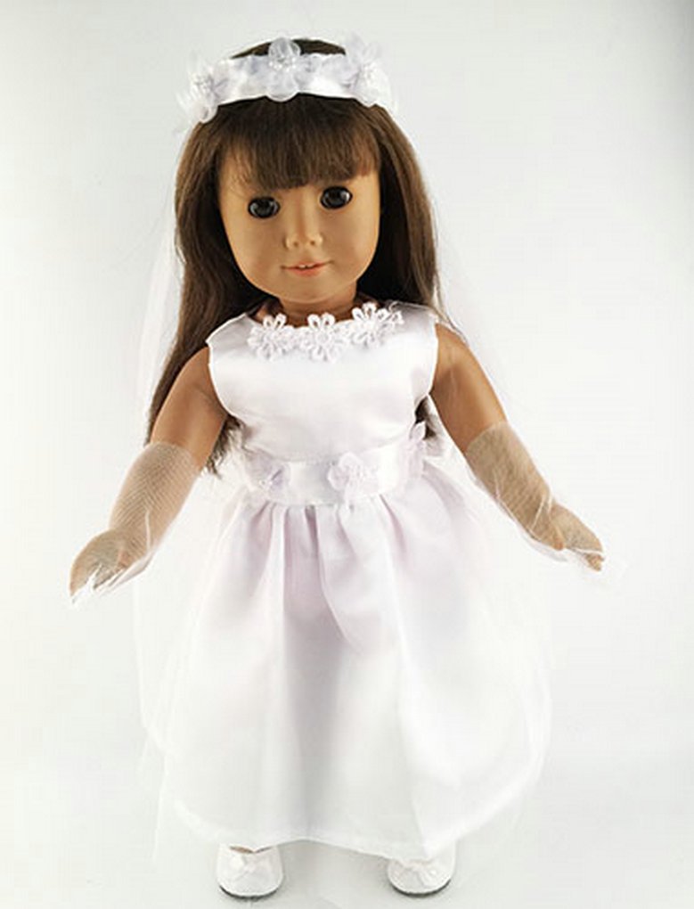 TianBo 1 Set Quality Handmade 18 Inch Doll White Bride Wedding Dress with Headband for 18 Inch Dolls Party Gown Dress Clothes Outfits and Hair