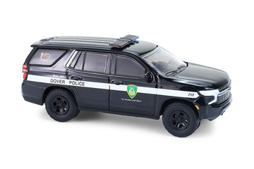 Greenlight 2024 Police Pursuit Vehicle Dover Police - 100th Anniversary Edition Black with White Stripes Hobby Series 1/64 Diecast Model Car GL30549