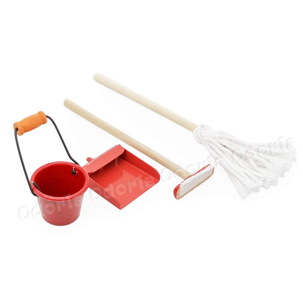 Odoria 1/12 Miniature Mop Bucket Cleaning Tools Dollhouse Decoration Accessories