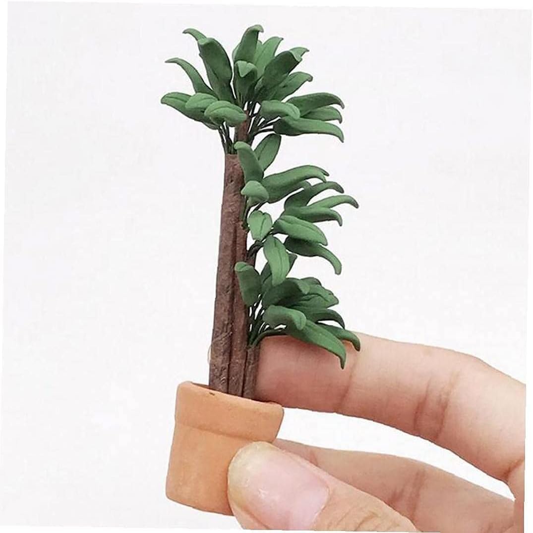Green Cute Dollhouse Flower Bonsai 1:12 Dollhouse Miniature Plant in Pot Micro Landscape DIY Craft Garden Ornament Lightweight Decorative, Decorations