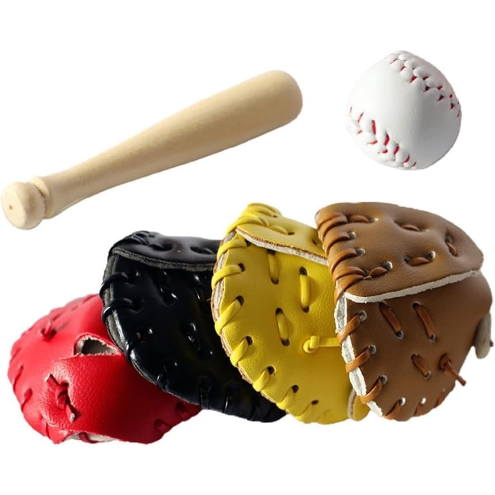 3Pcs Dollhouse Baseball Set, Khaki with Glove, 1/12 Scale Miniature Accessories