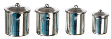 Dolls House Miniature Kitchen Accessory Chrome Canister Set of 4