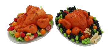 2 Dollhouse Miniature Roasted Turkey with Vegetable Dinner Kitchen Food Accessories
