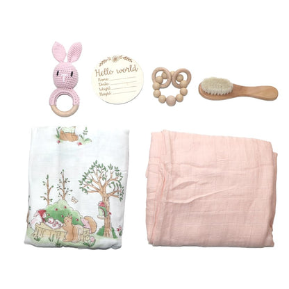 DI'FRANT® Newborn Baby Gift Box | Baby Essentials Educational Teething Toy & Soothing Crochet Rattle Set |Baby Boy Stuff Bamboo & Cotton | Perfect
