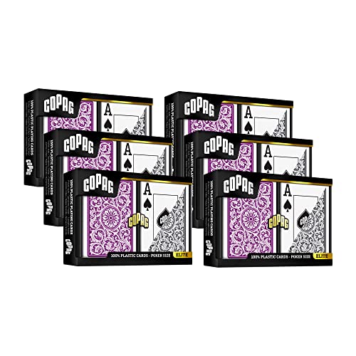 Copag 1546 Design 100% Plastic Playing Cards, Poker Size (Standard) Purple/Grey Jumbo Index (6 Sets)
