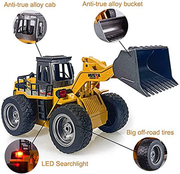 kkny Remote Control Bulldozer Toy Truck, 1/18 Scale RC Metal Rc Front Loader 4WD Construction Vehicles for Boys Girls Kids with Rechargeable Two