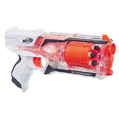 Nerf Elite Strongarm Clear Blaster, Rotating Barrel, Slam Fire, 6 Official Nerf Elite Darts, for Kids, Teens, Adults [Amazon Exclusive] - Amazon