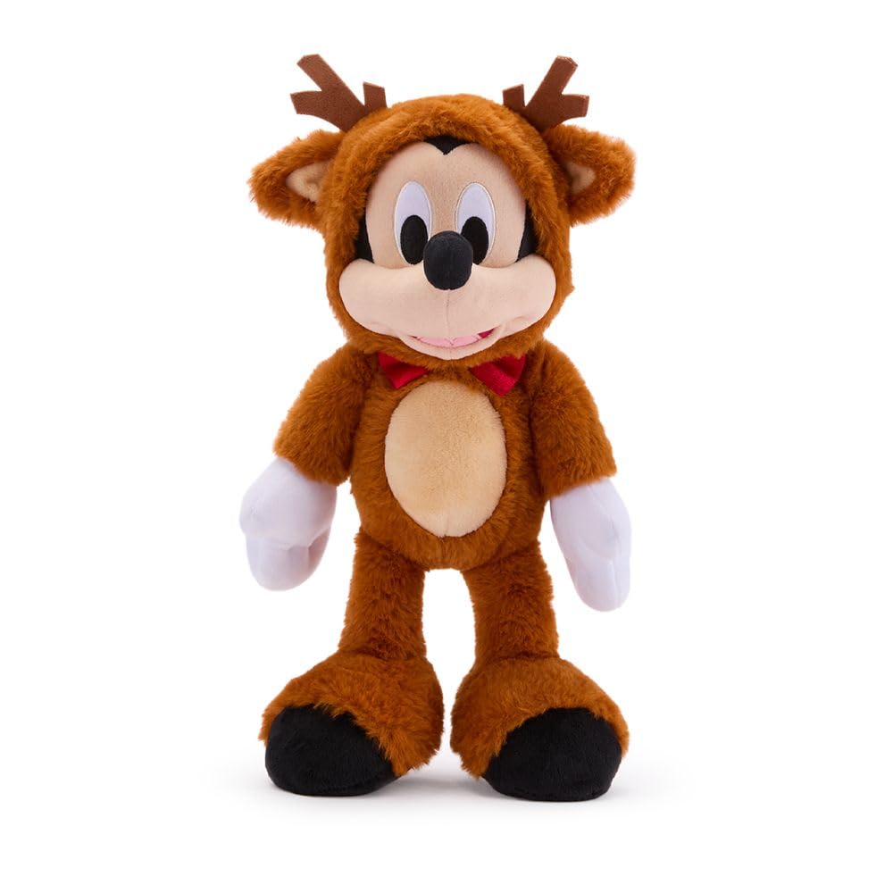 Disney Store Official Mickey Mouse Reindeer Holiday Plush - 15 Inch Christmas Plush Toy in Reindeer Suit with Sparkling Bow Tie - Disney Stuffed