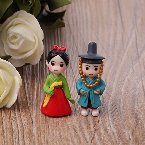LANDUM Korean Lovers Figurine Ornaments Miniature Dollhouse Bonsai Fairy Garden Decor Red + Blue