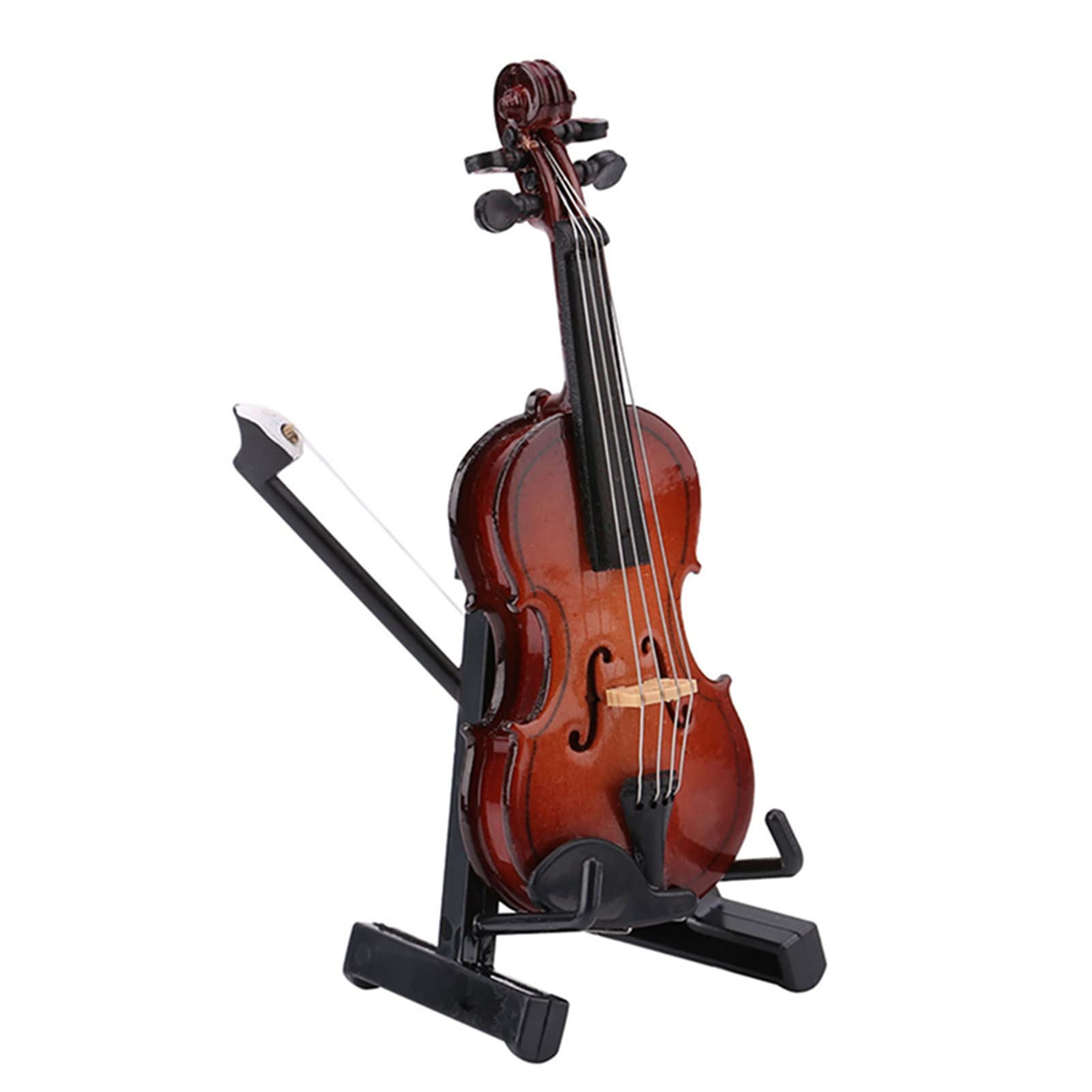 Mini Violin, Wooden Miniature Violin Model with Bow Stand Case Dollhouse Accessories for Home Office Decor Birthday Christmas Gift