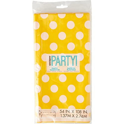 Polka Dot Plastic Tablecloth, 108" x 54", Yellow
