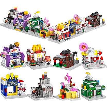 ZornRC 8 Packs Mini City Shop Street View Building Blocks Kit,MOC Construction Creative Educational Kit with Hair Salon & Café Store,Girls Boys Dream