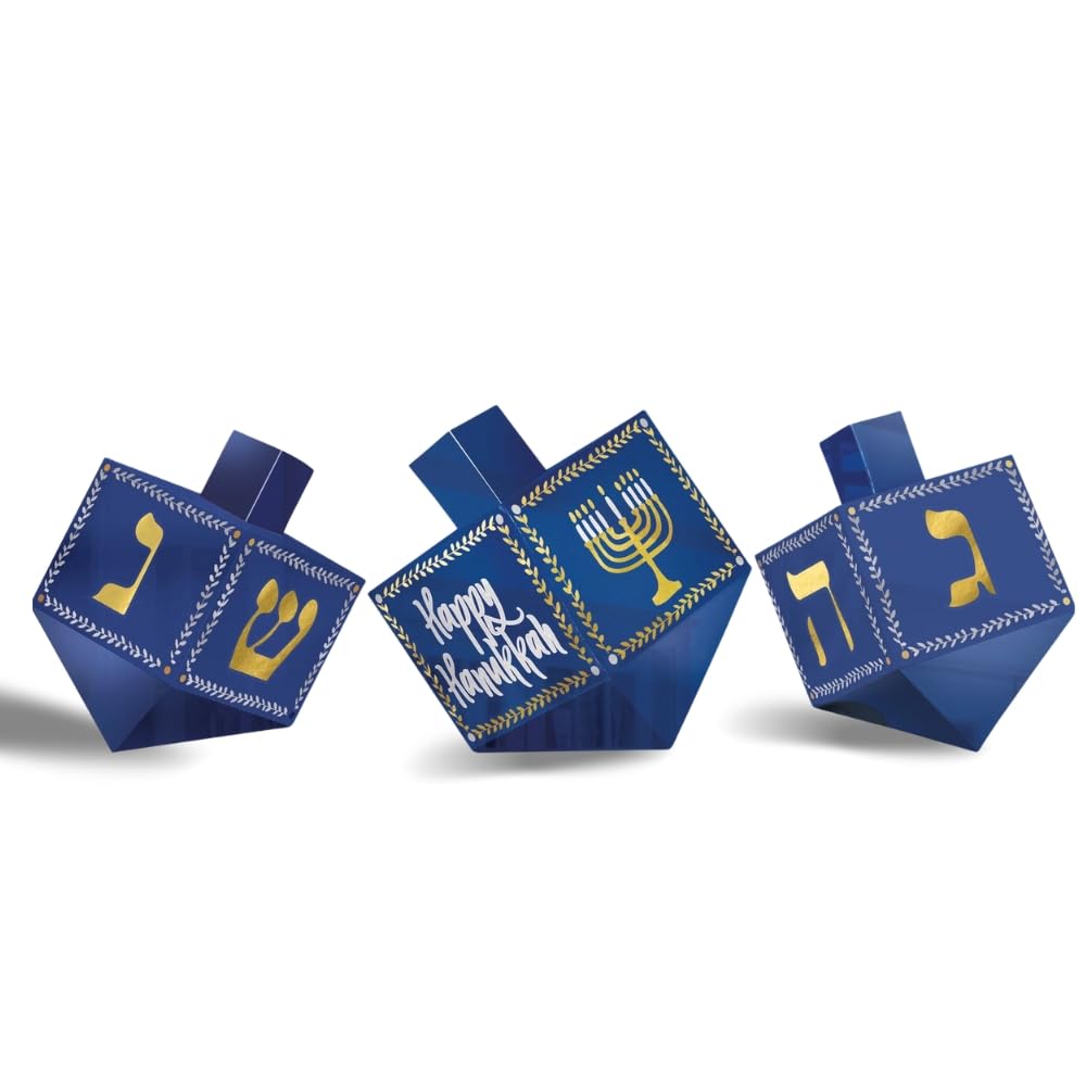 Hanukkah 3D Paper Table Decorations - Large & Small Dreidel Set | 1 Large 4.5", 2 Small 3.5"