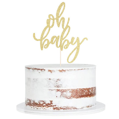 Qertesl Glitter Oh Baby Cake Topper, Baby Party Cake Decoration, Baptism or Gender Reveal Party Cake Decoration. (gold)