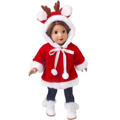 1pcs 18 Inch American Doll Clothes Christmas Outfit and Accessory Playset - for 18 Inch Dolls (Doll Not Included) (Red)